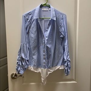 New York & Company Bodysuit Button Down Size L